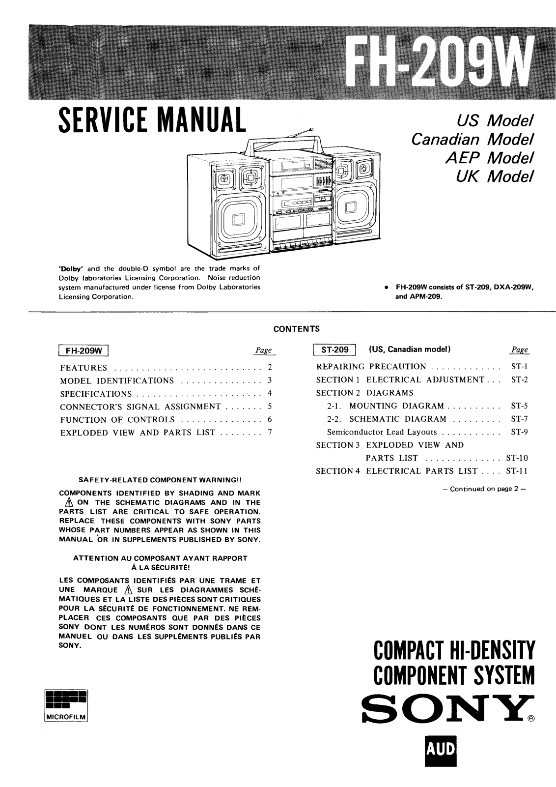 Sony FH-209-W Service manual