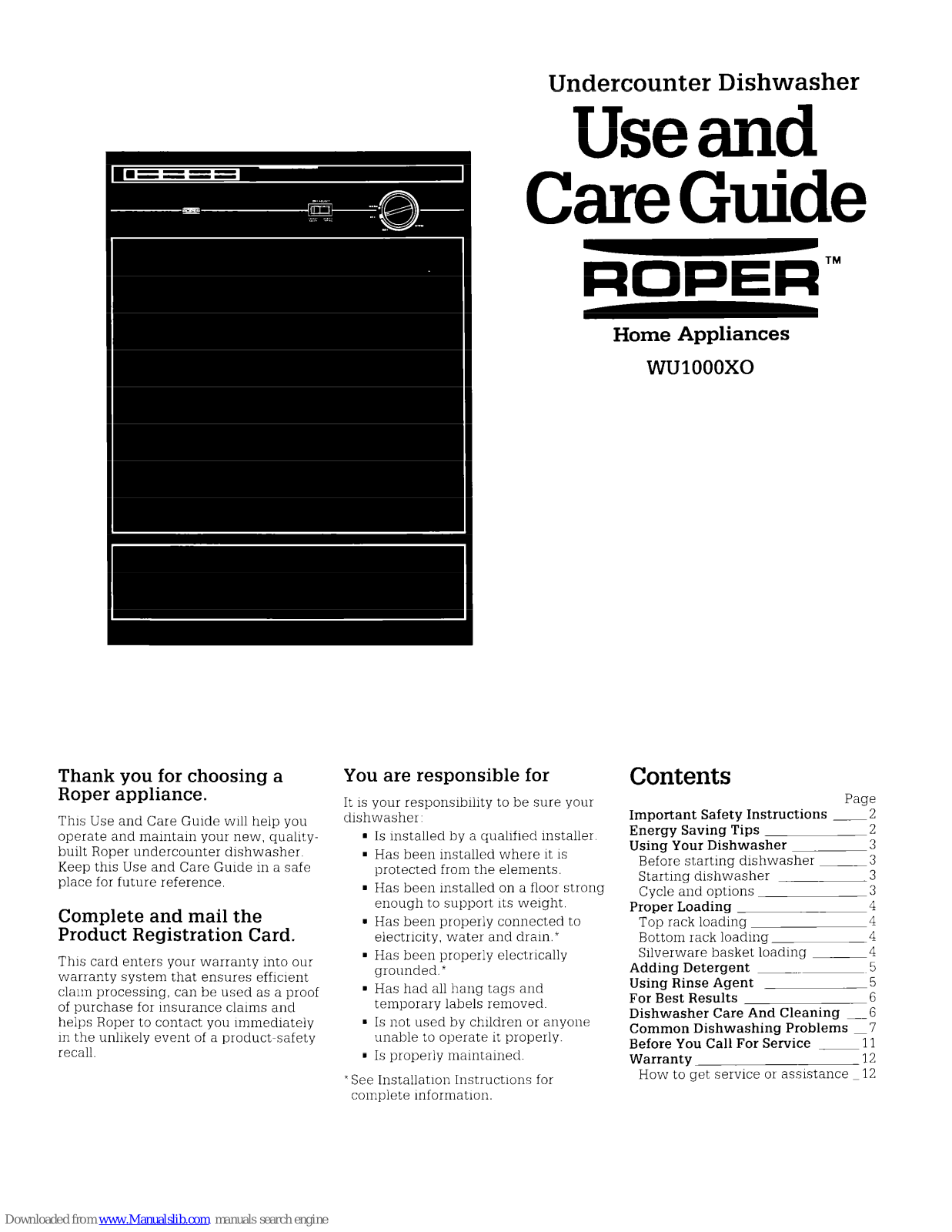 Roper WU1000XO Use And Care Manual - ManualMachine.com