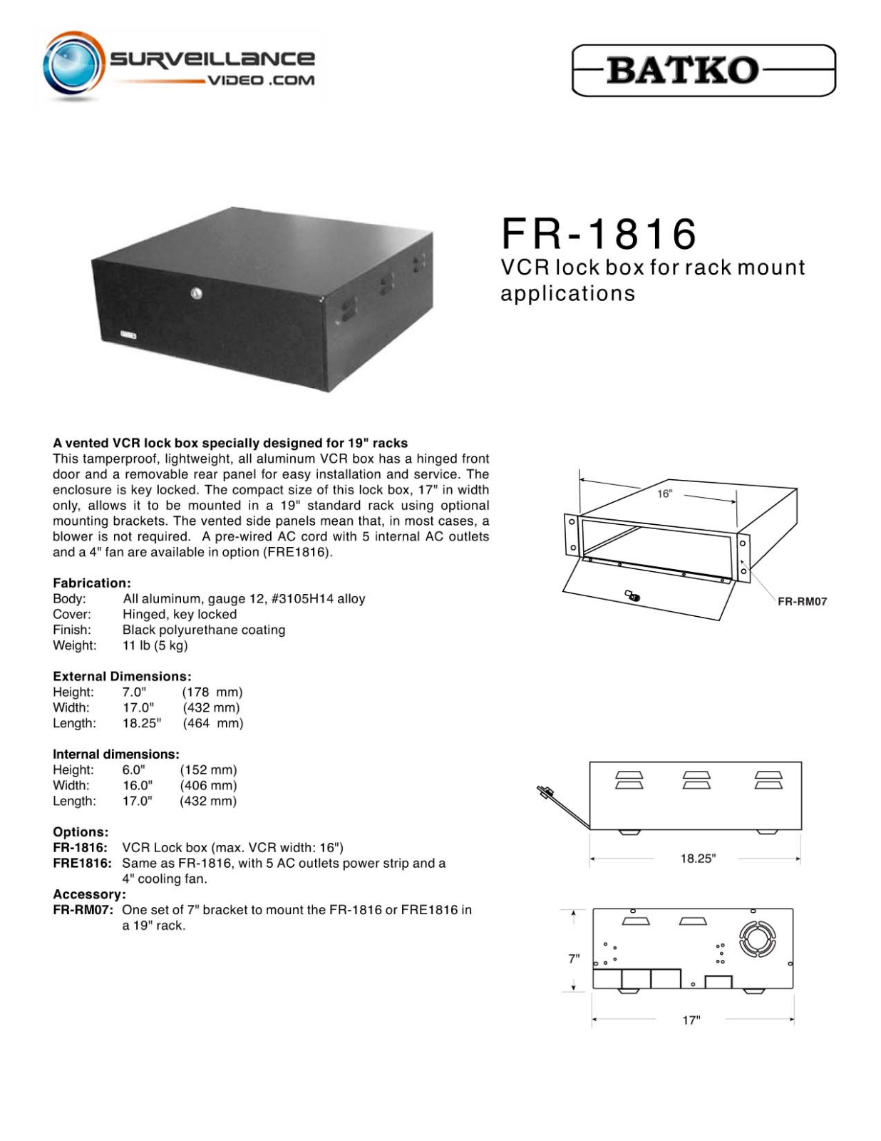 Batko FR-1816 Specsheet