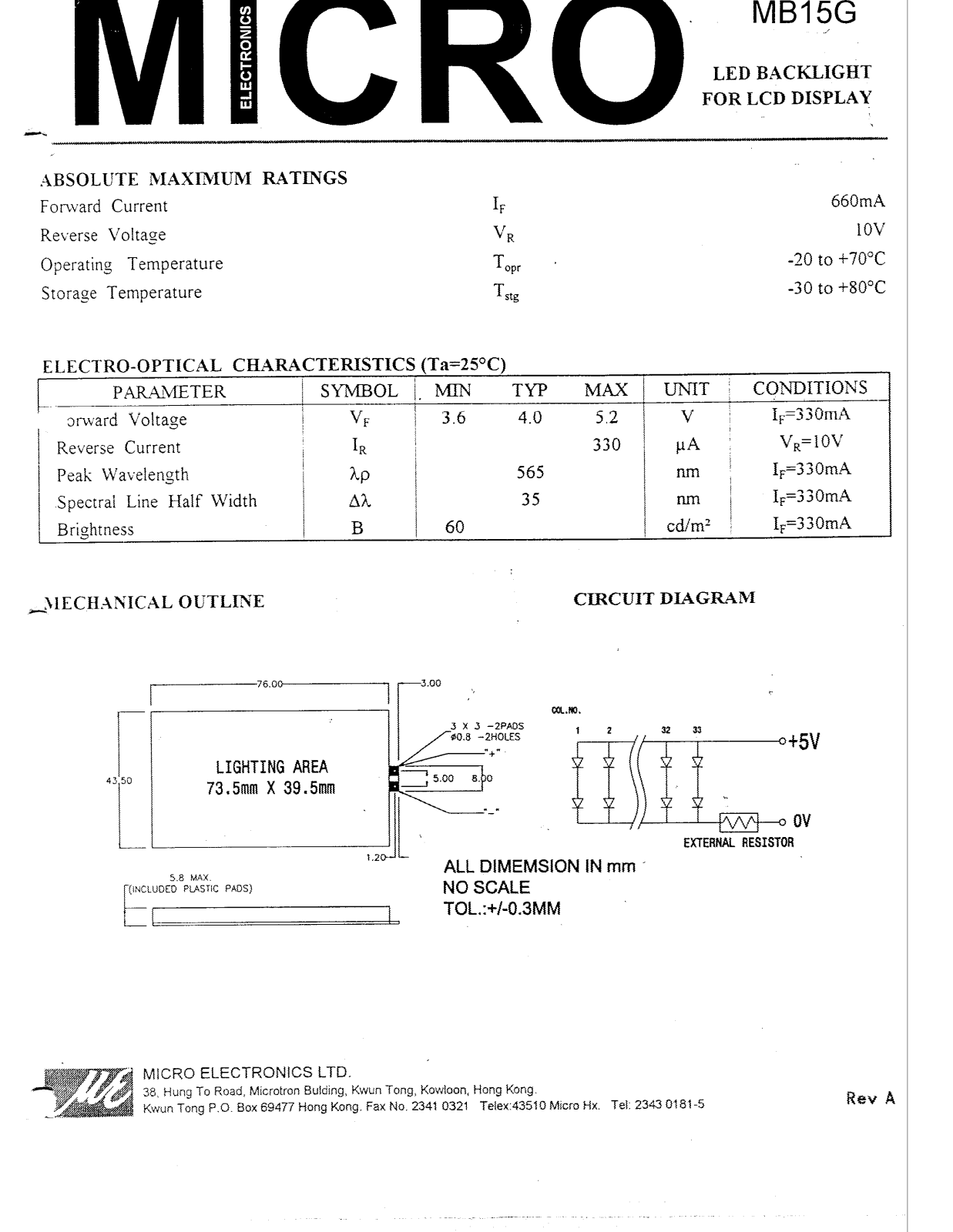 MICRO MB15G Datasheet