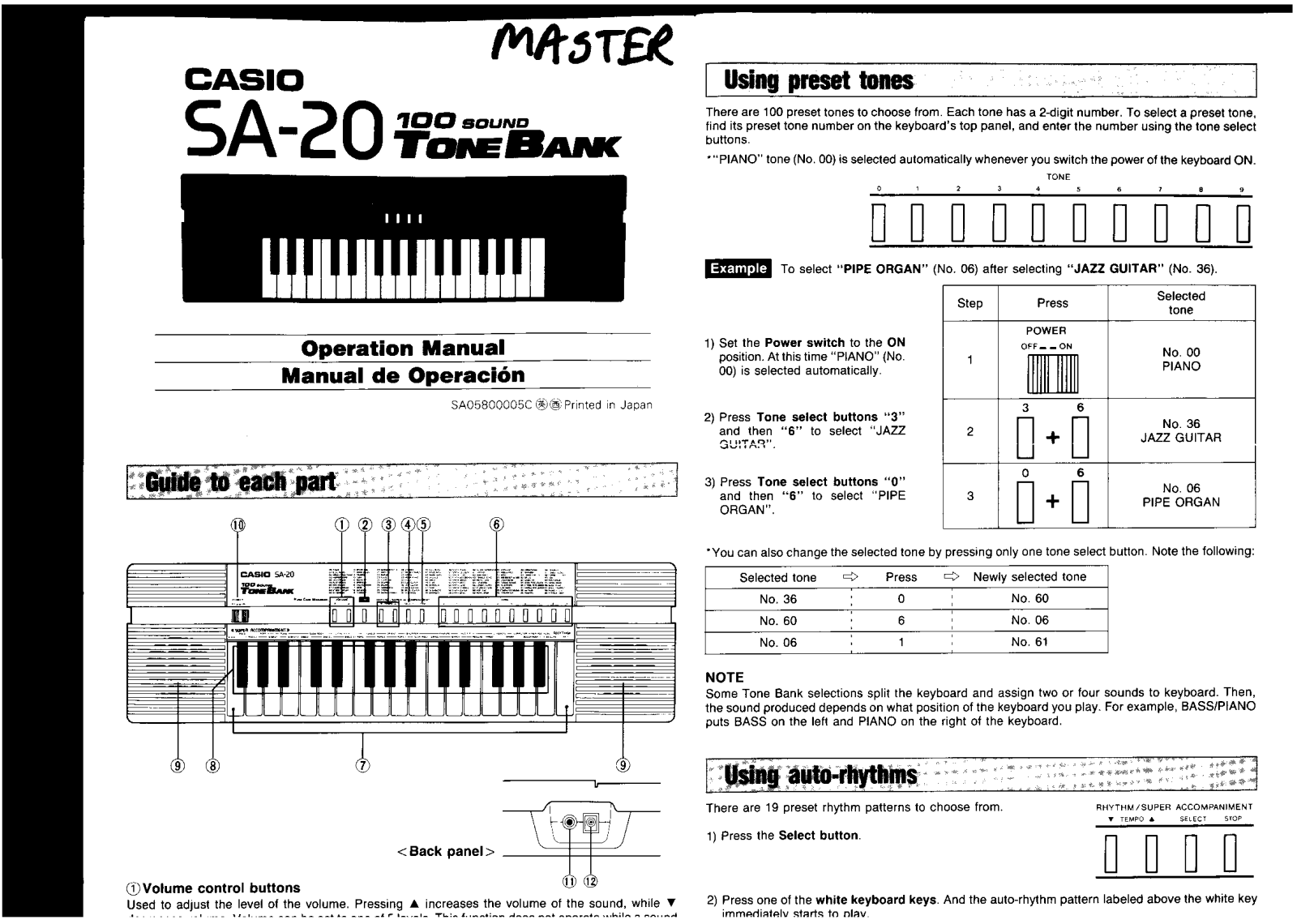 Casio SA-20 User Manual