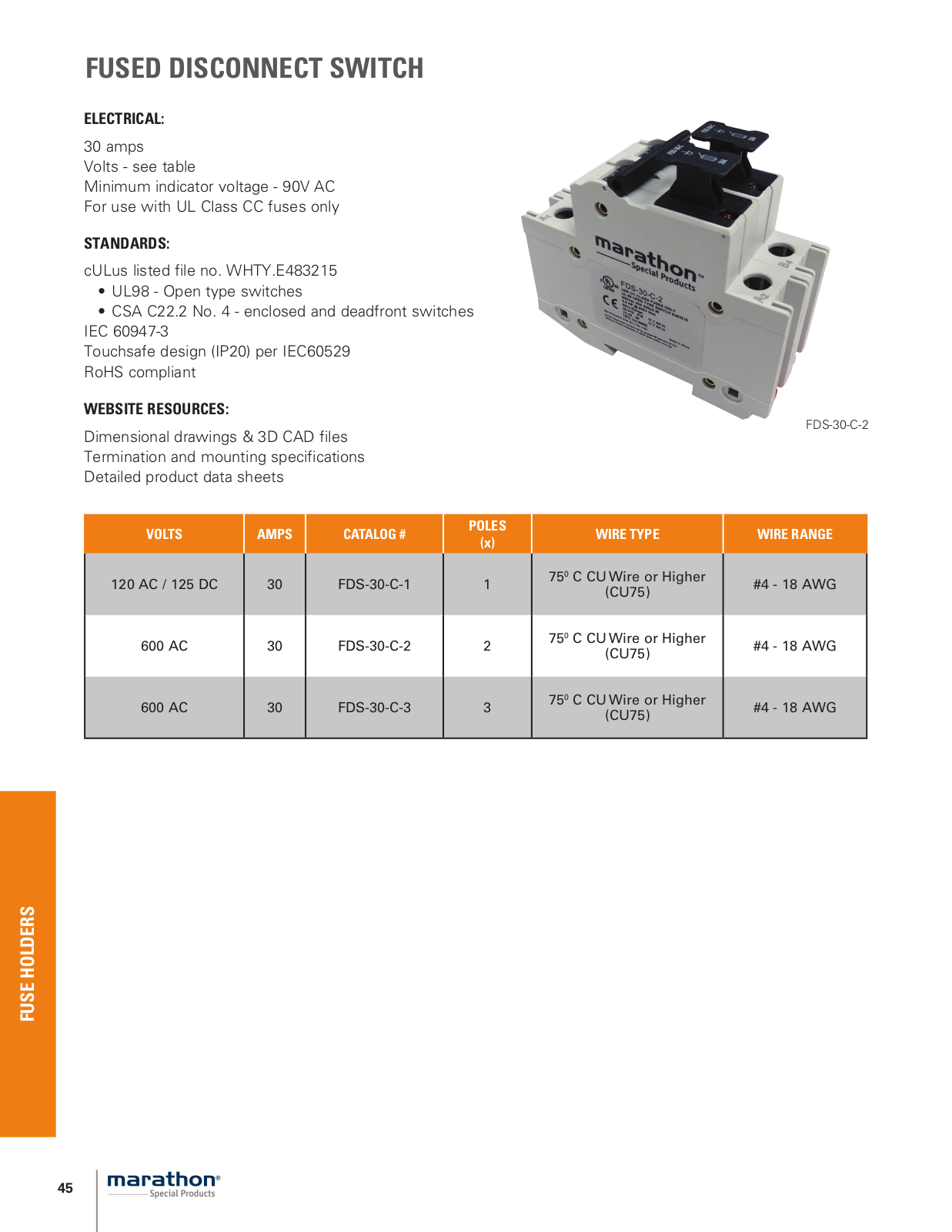 Marathon Special Products FUSED DISCONNECT SWITCH Catalog Page