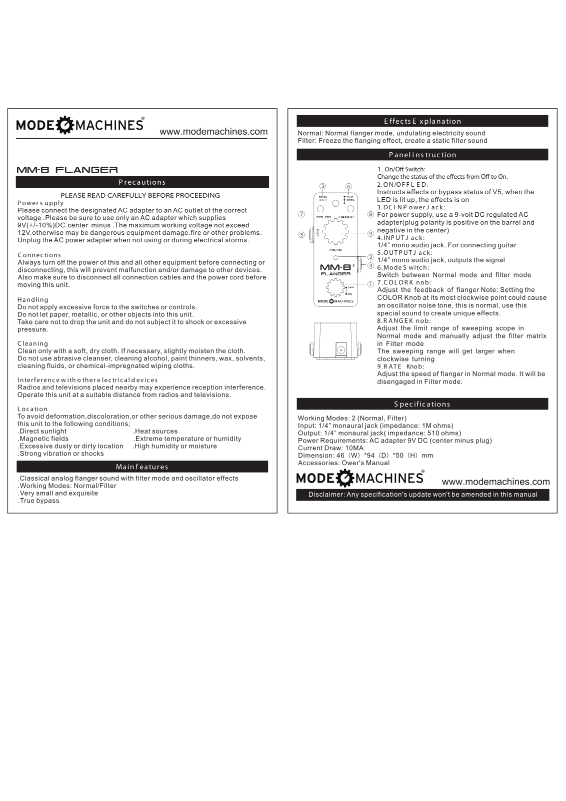 Mode machines MM-8 User Manual - ManualMachine.com