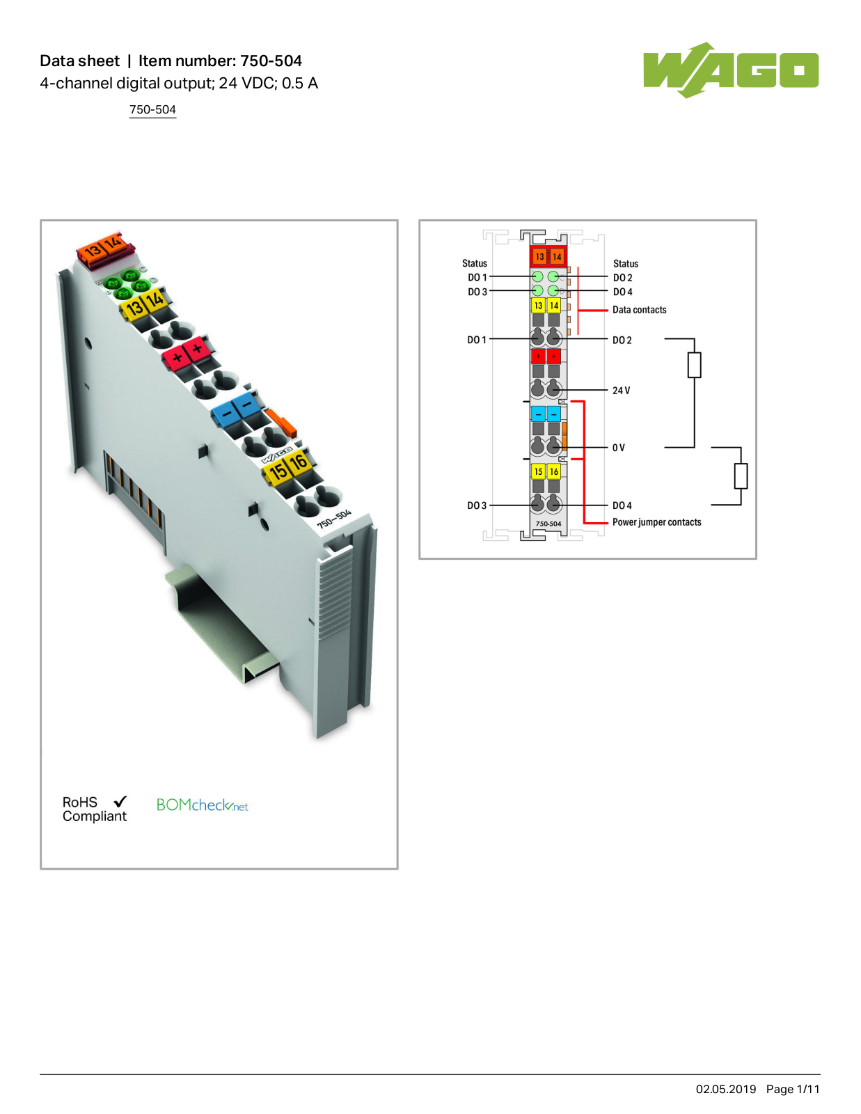 Wago 750-504 Data Sheet