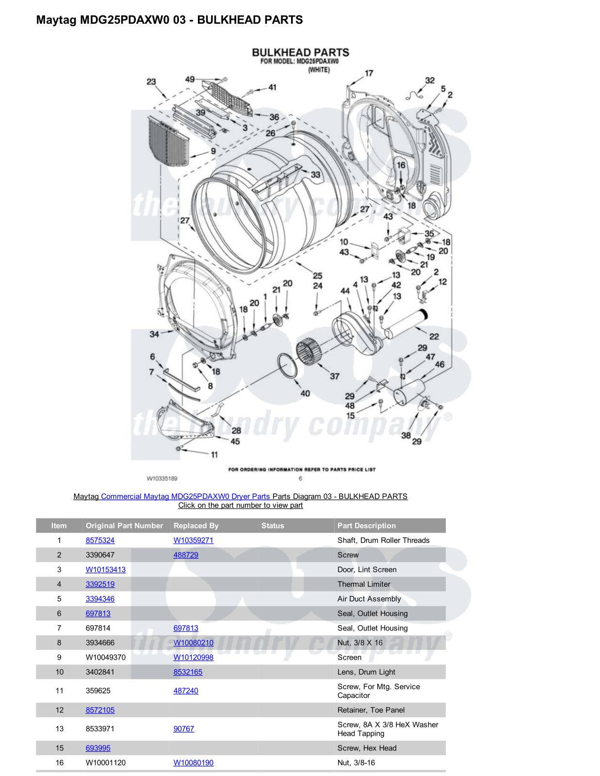 Maytag MDG25PDAXW0 Parts Diagram