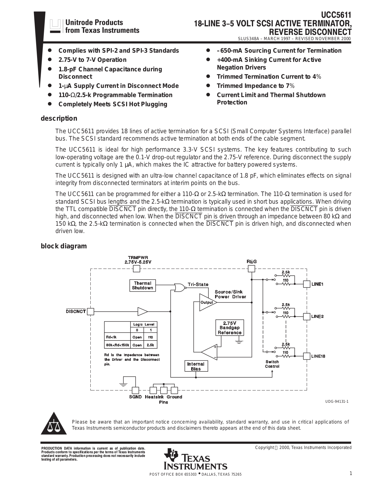 TEXAS INSTRUMENTS UCC5611 Technical data