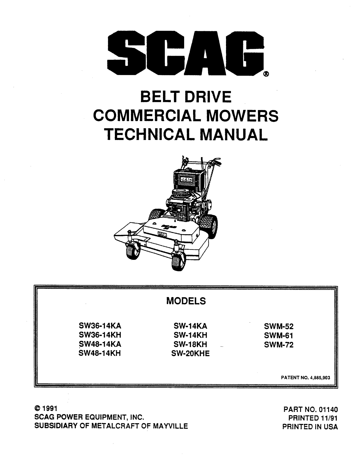 Scag SWG, SW36-14KA, SW36-13KH User Manual