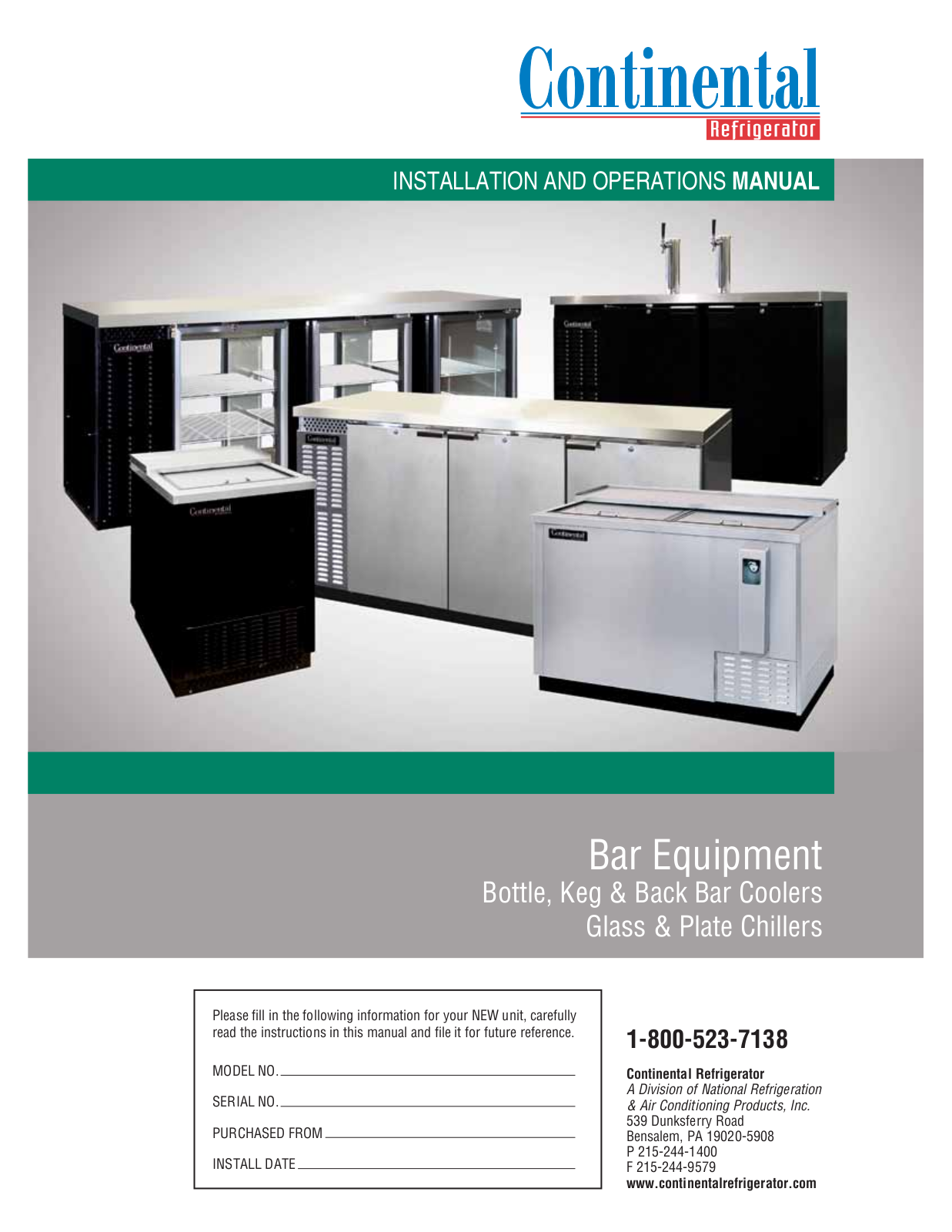 Continental Refrigeration BACKBAR CHILLER Installation Manual