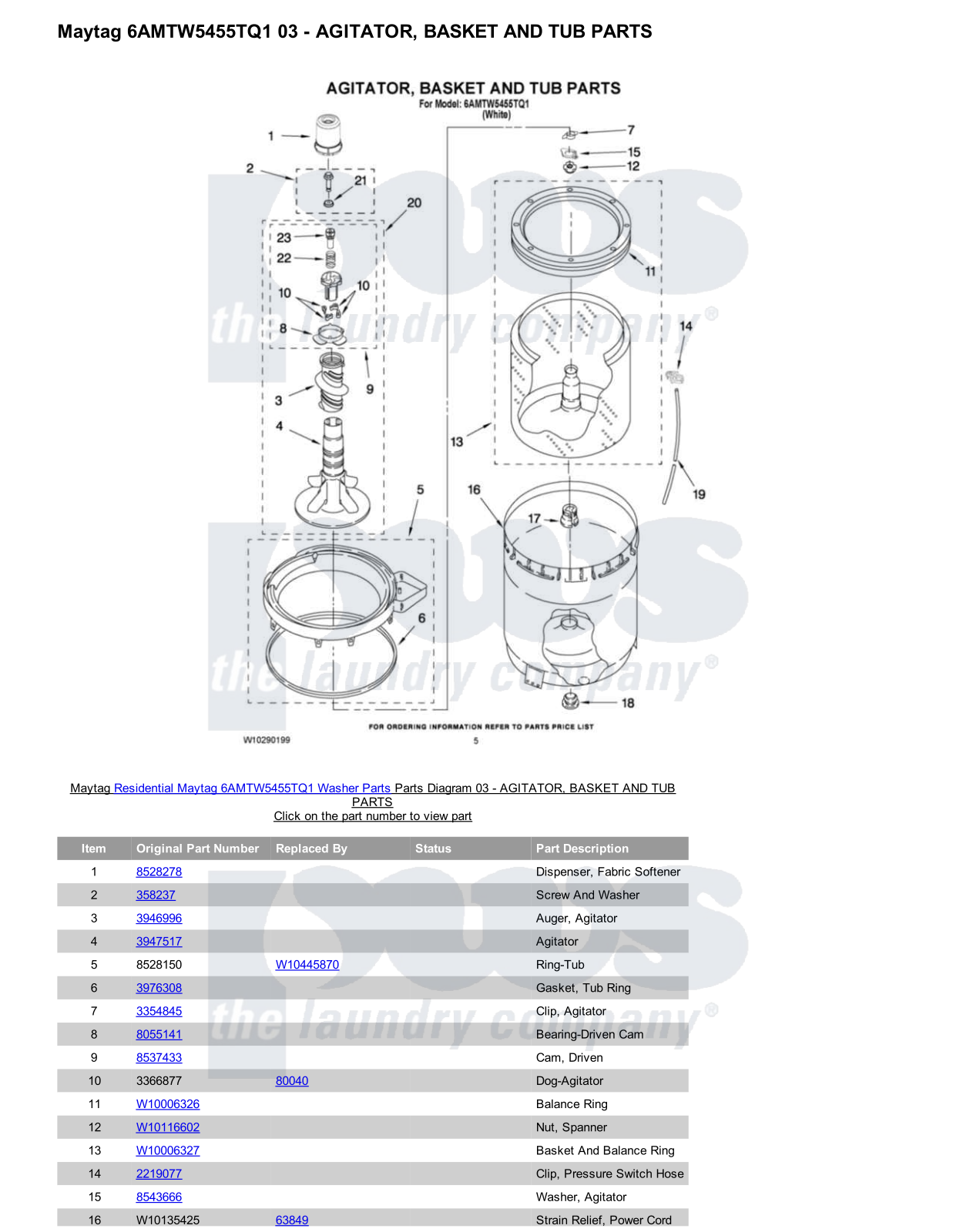 Maytag 6AMTW5455TQ1 Parts Diagram