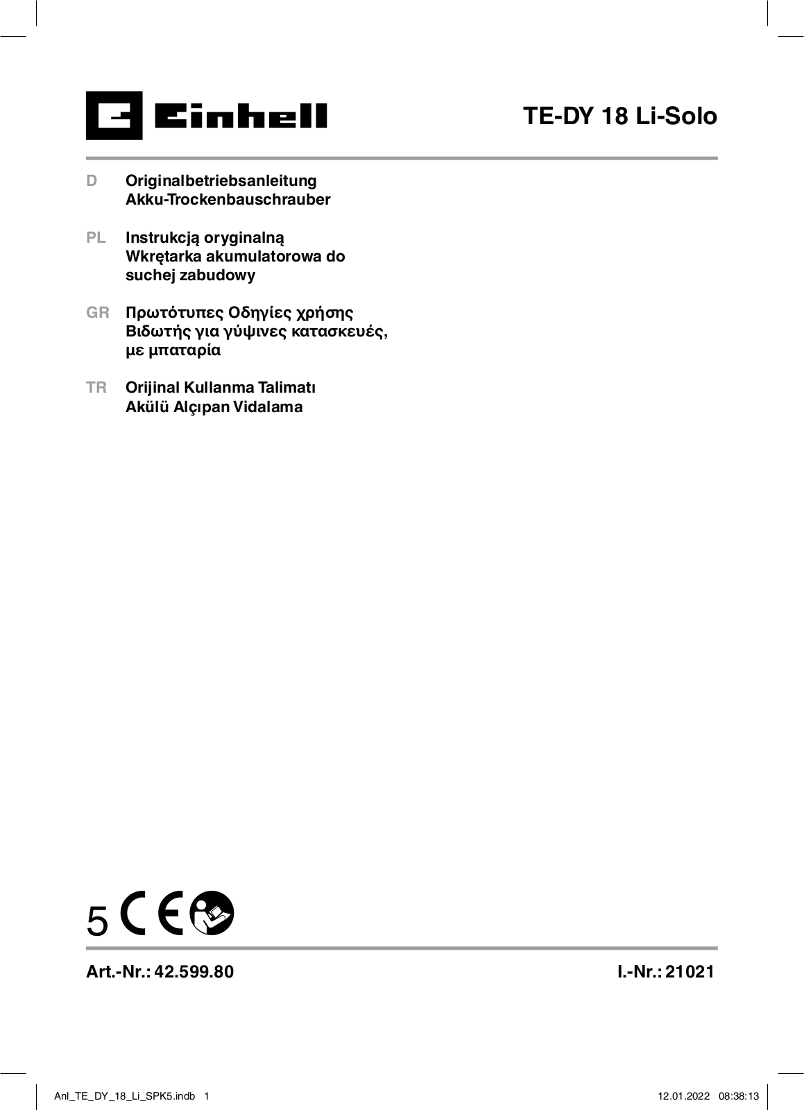 Einhell TE-DY 18 Li User guide (Solo)