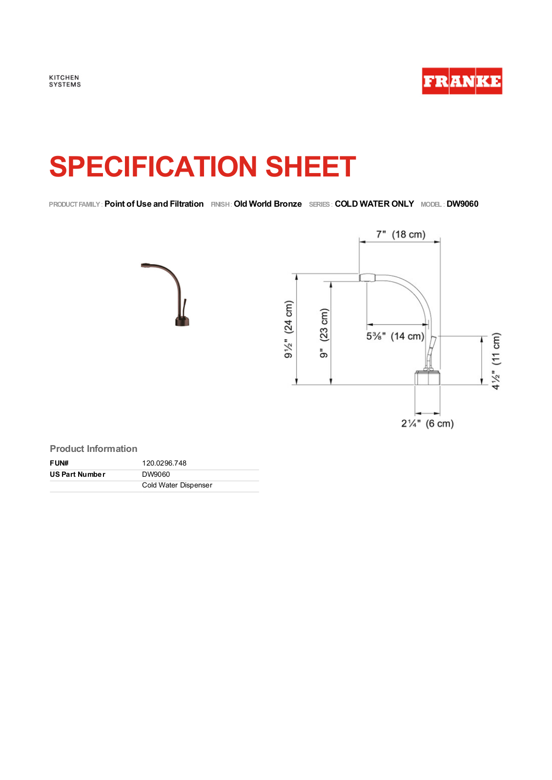 Franke DW9060 Specs