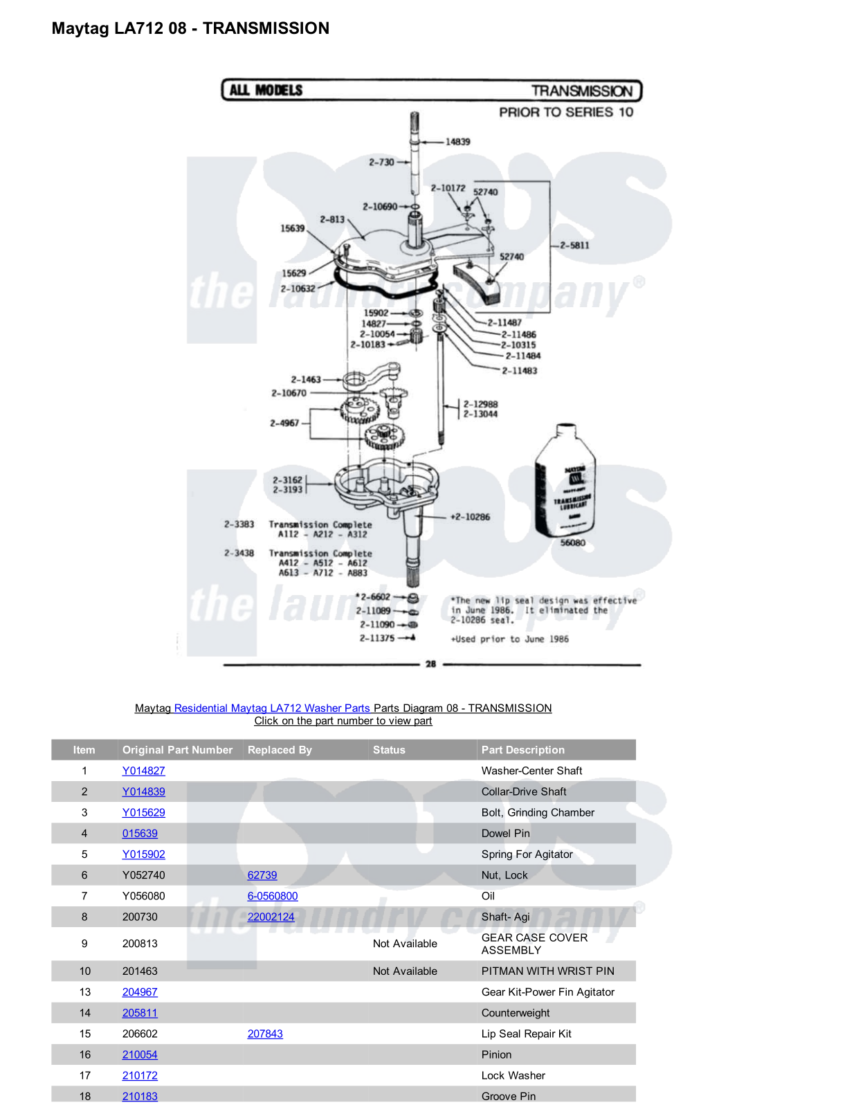 Maytag LA712 Parts Diagram