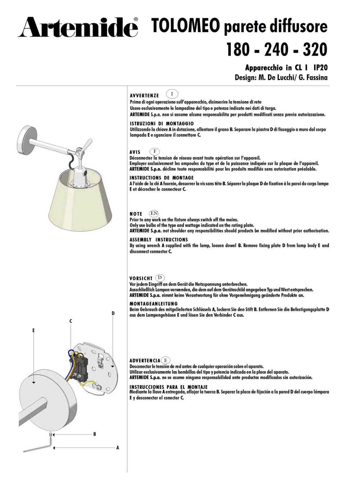 Artemide tolomeo parete diffusore 180 User Guide