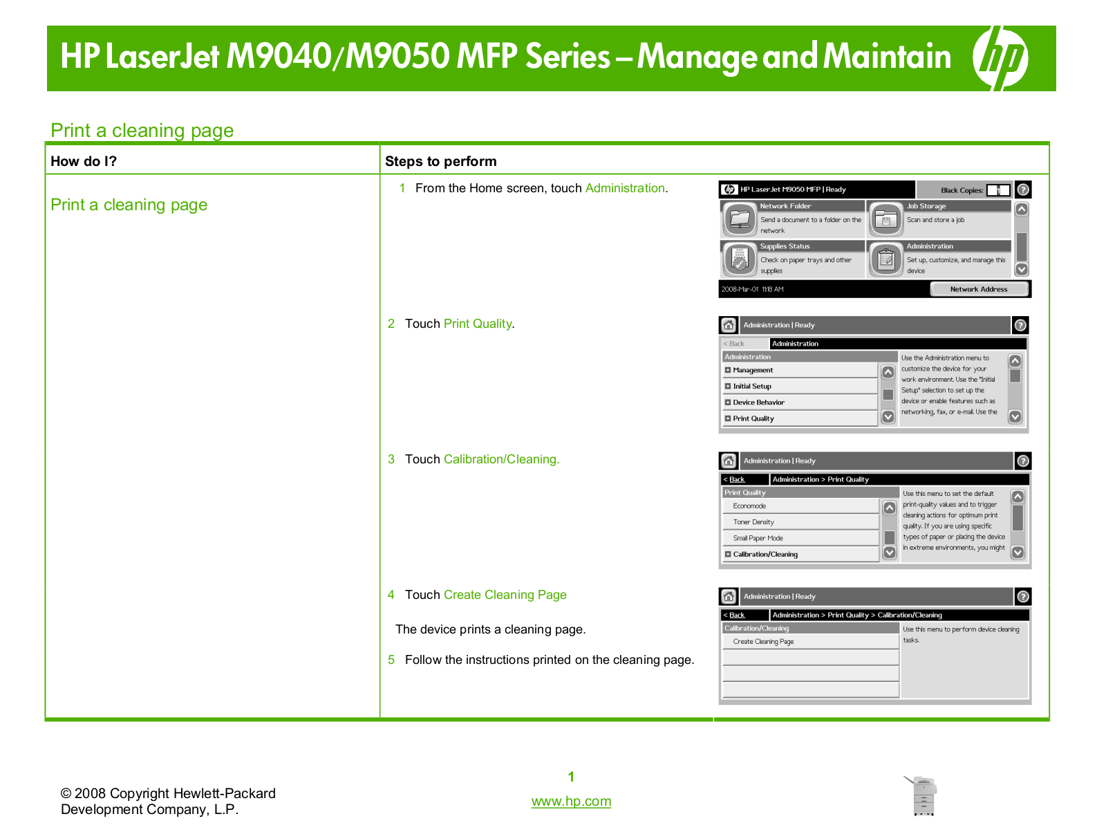 Hp LASERJET M9040, LASERJET M9050 MFP Print a cleaning page