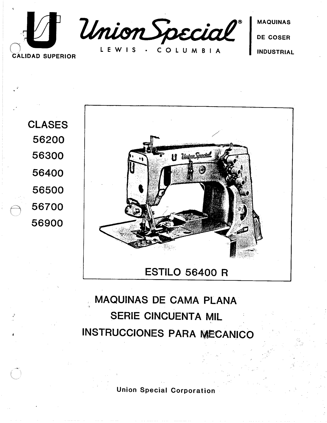 Union Special 56200, 56300, 56400, 56500, 56700 Parts List