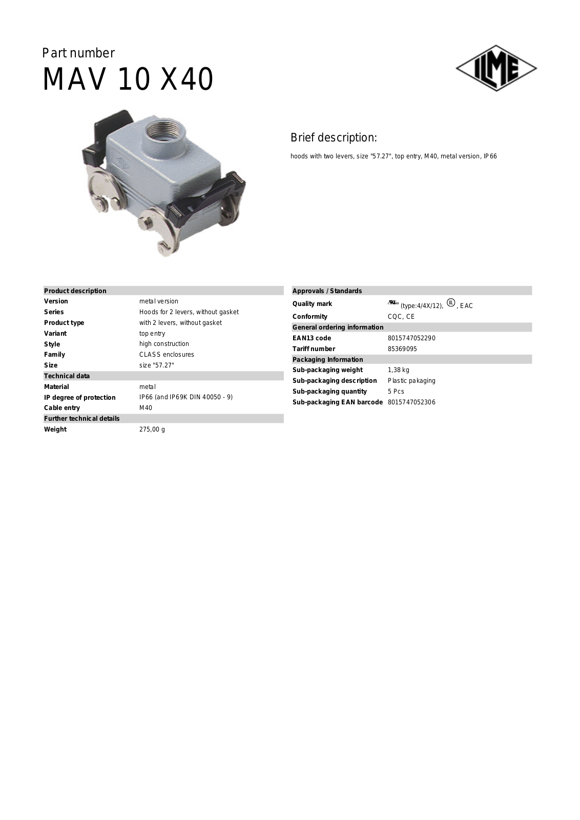 ILME MAV-10X40 Data Sheet