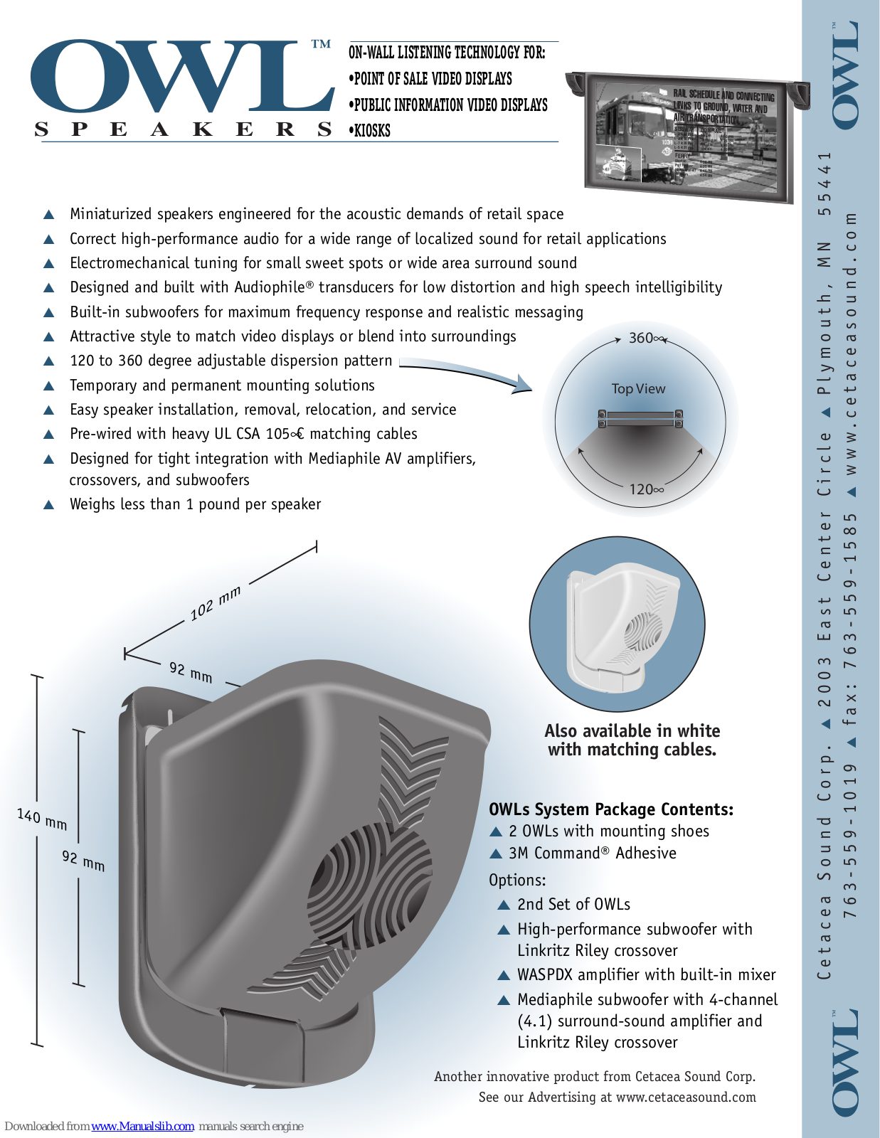 Cetacea Sound OWL-21W, OWL-2W, WAS-PD3-OWL-WA Specifications - ManualMachine.com