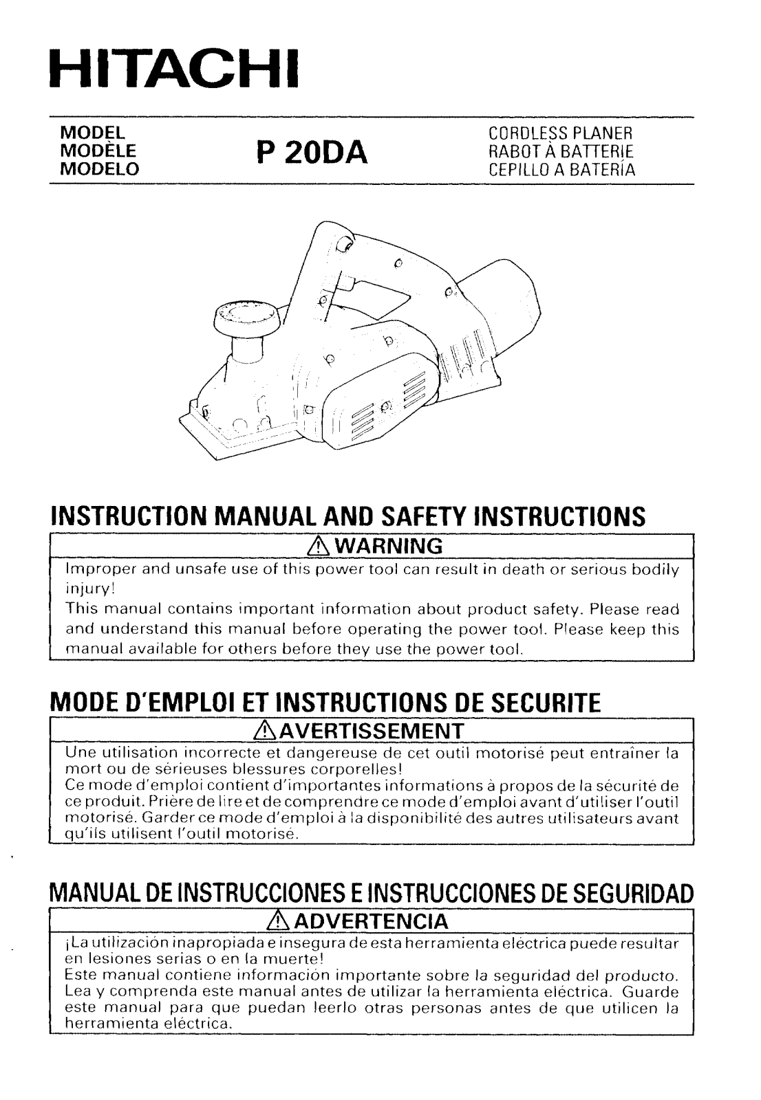 Hitachi P20DA User Manual