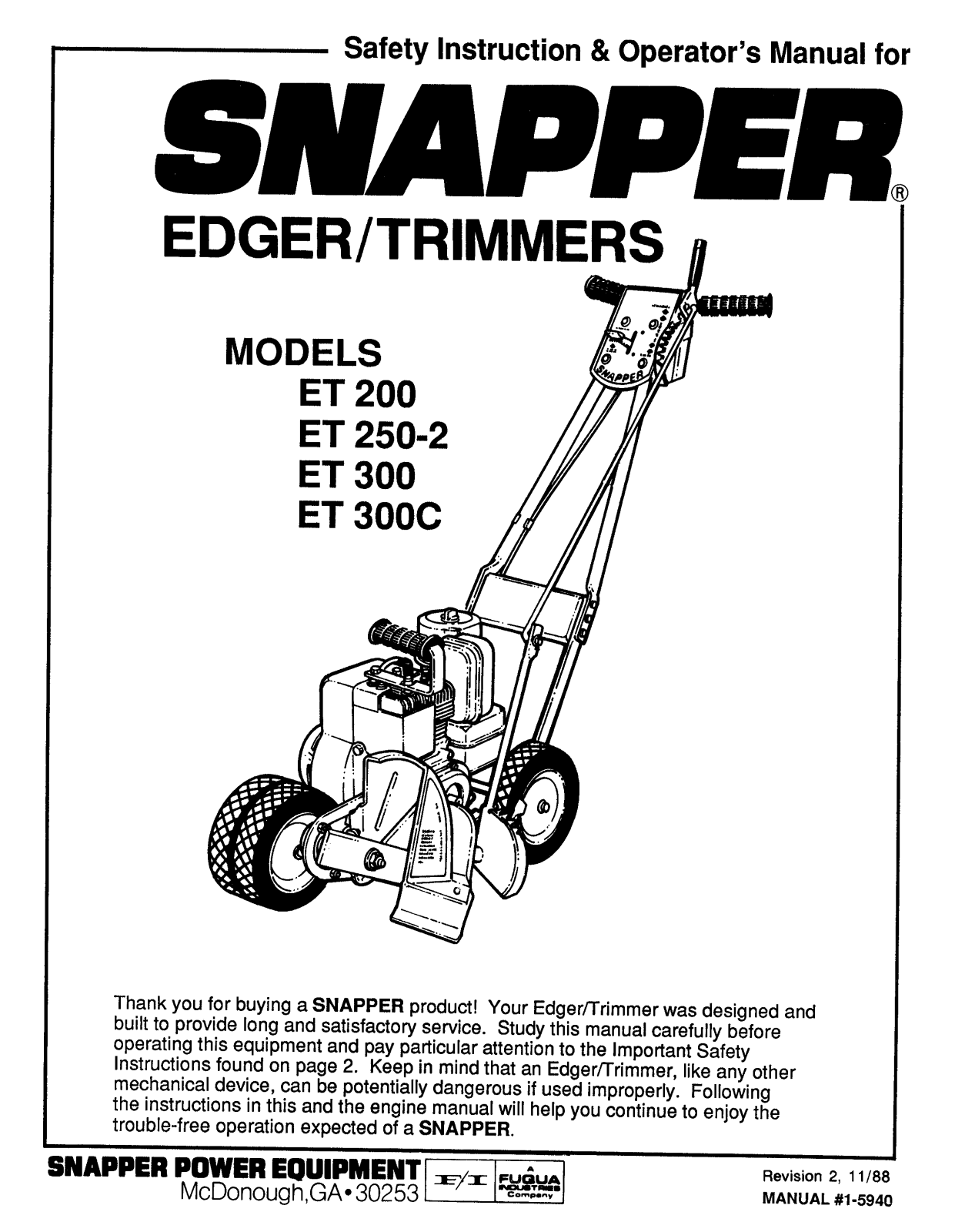 Snapper ET 300C, ET 300, ET 200, ET 250-2 User Manual