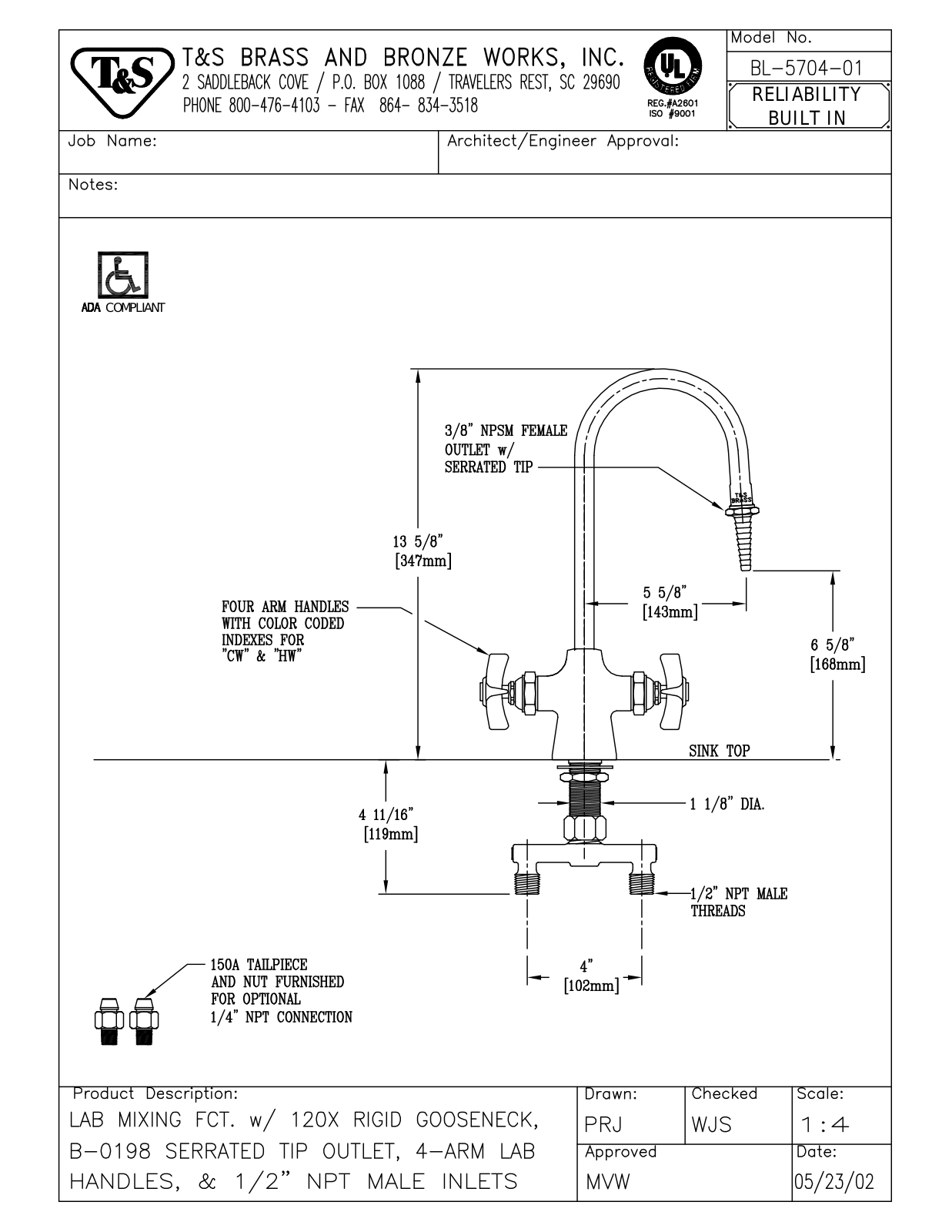 T & S Brass & Bronze Works BL-5704-01 General Manual