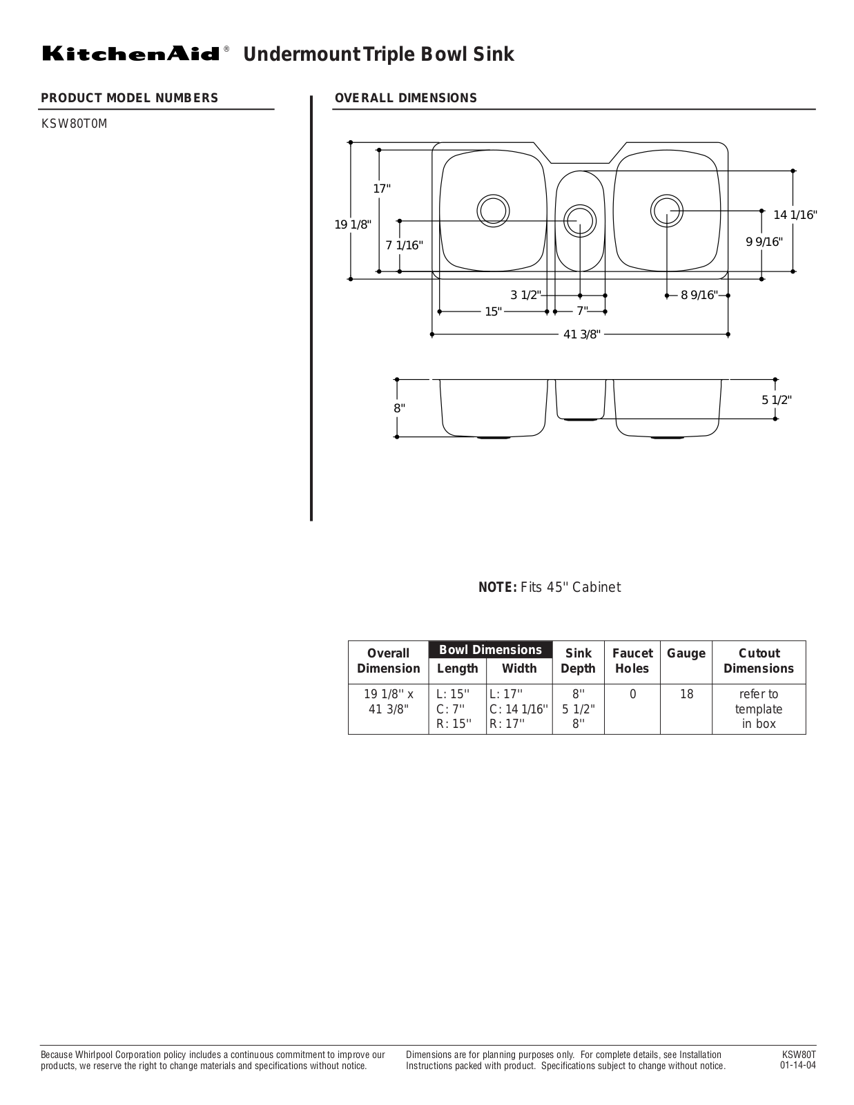 KitchenAid KSW80T0M User Manual