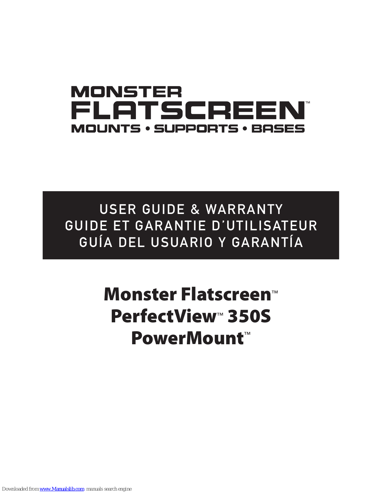 Monster Flatscreen, Flatscreen PerfectView 350S PowerMount Installation Manual