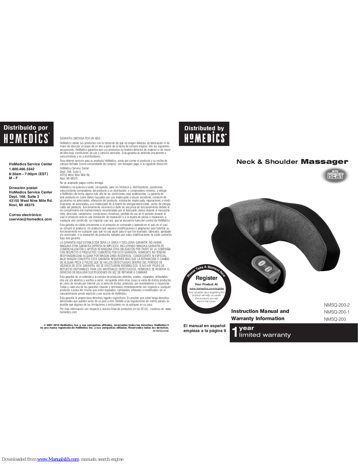 HoMedics NMSQ-200-2 Instruction Manual And Warranty