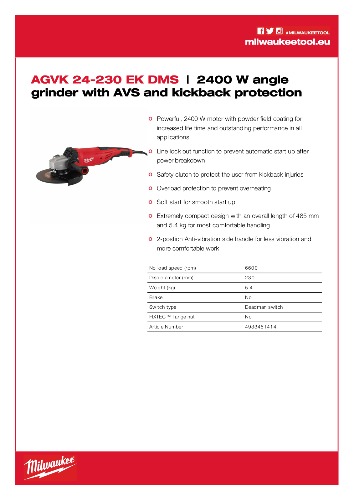 Milwaukee AGVK 24-230 EK DMS User Manual