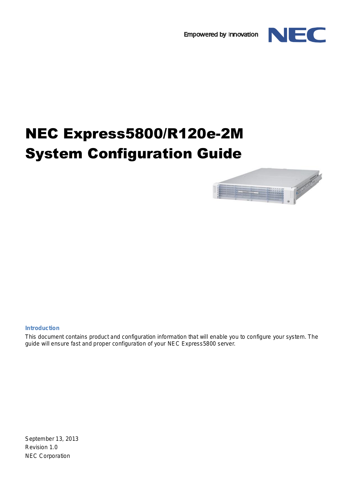 NEC Express5800-R120e-2M Configuration Guide