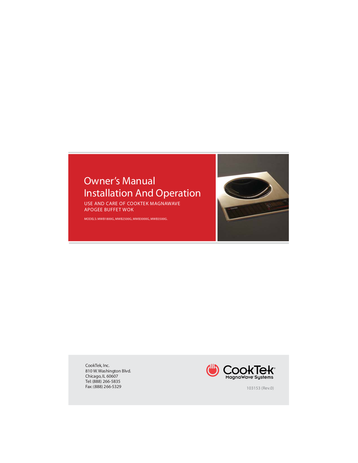 Cooktek MWB2500G Installation  Manual