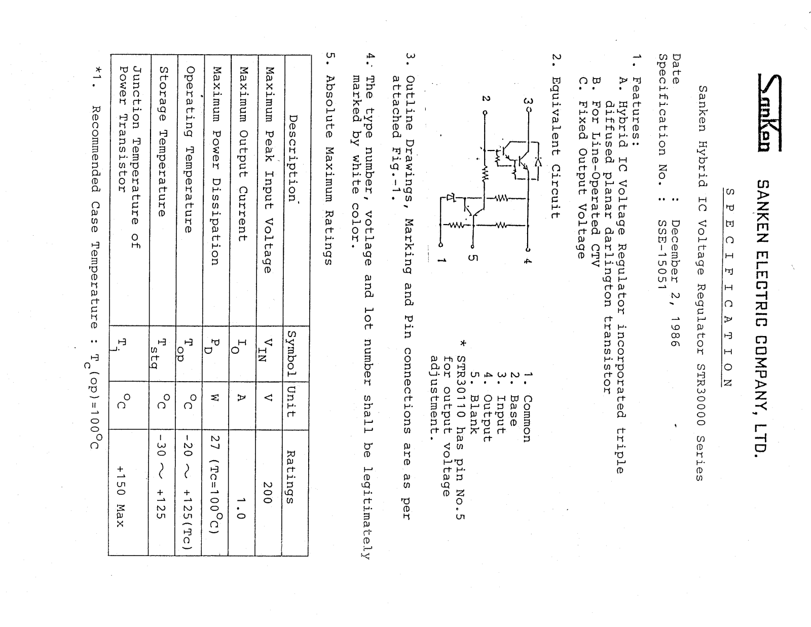 Sanken Electric Co STR30110, STR30135, STR30134, STR30130, STR30125 Datasheet