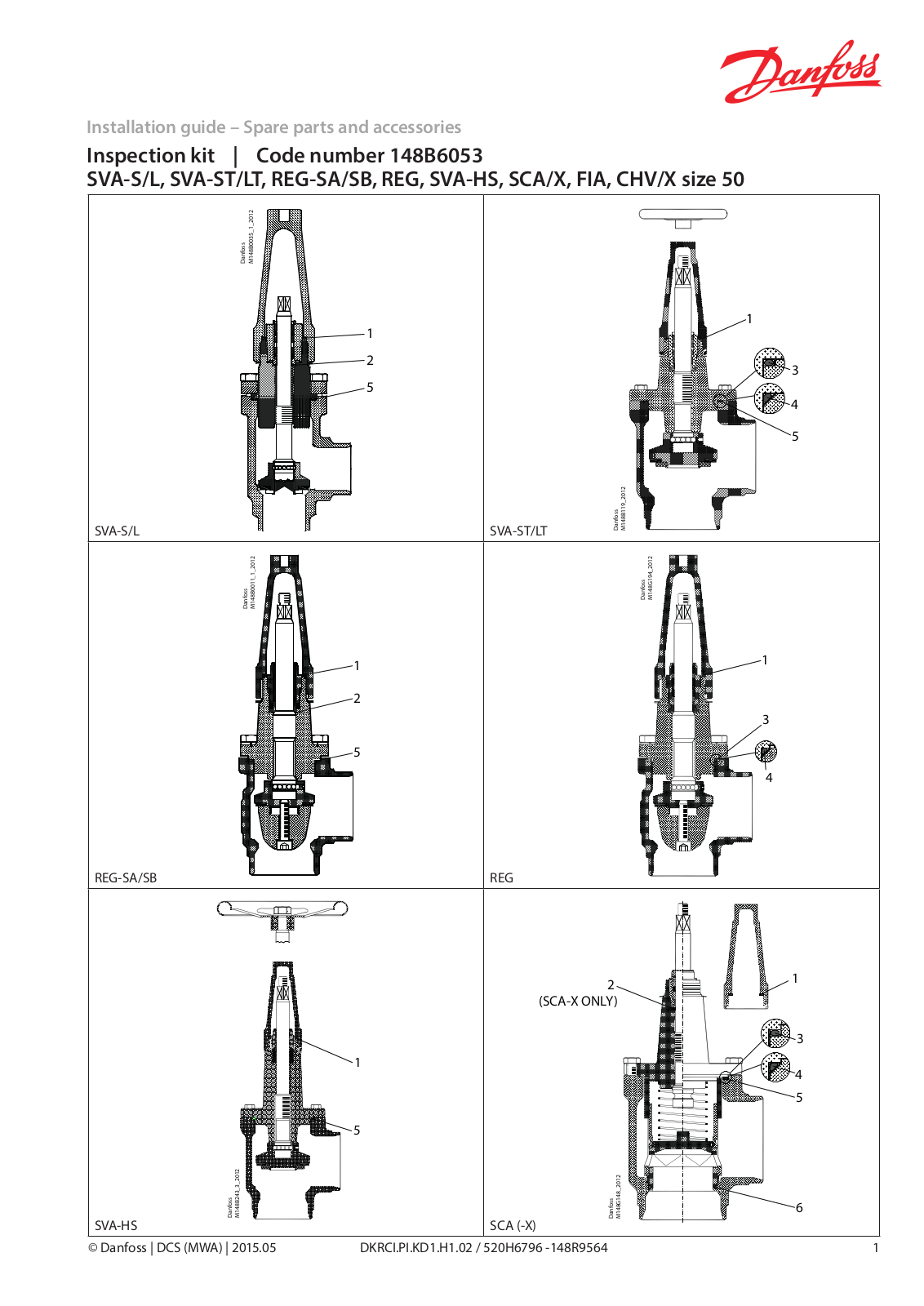 Danfoss SVA-S 50, SVA-L 50, SVA-ST 50, SVA-LT 50, REG-SA 50 Installation guide