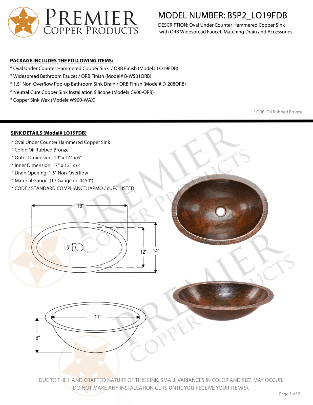 Premier Copper Products IER1449 Specifications - ManualMachine.com