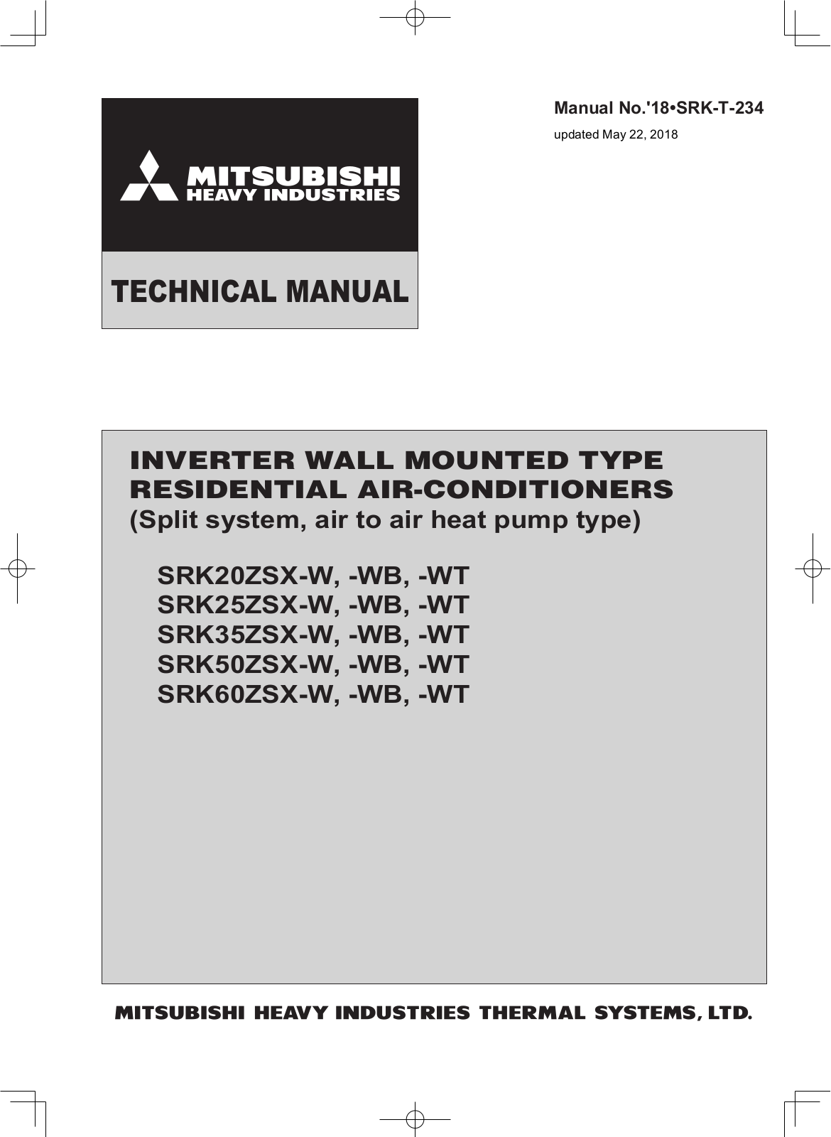 Mitsubishi SRK25ZSX-W, SRK25ZSX-WT, SRK20ZSX-WB, SRK20ZSX-WT, SRK35ZSX-W Technical Manual