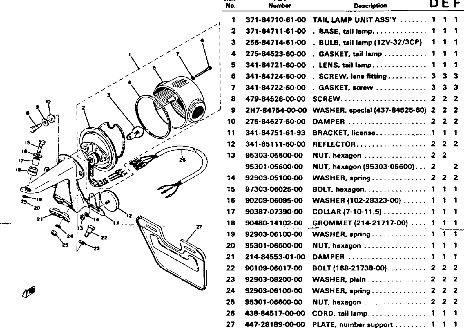 Yamaha XS650 1970-1979 Service Manual taillight