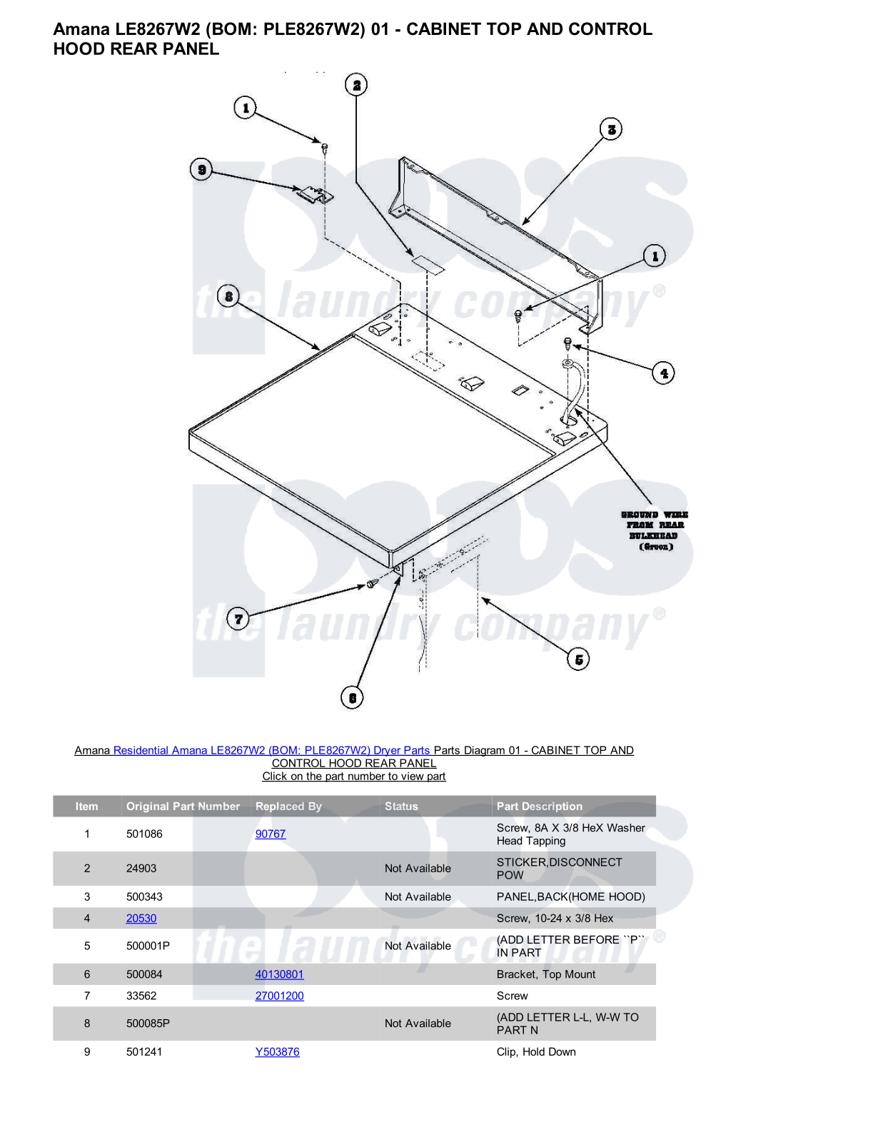 Amana LE8267W2 Parts Diagram