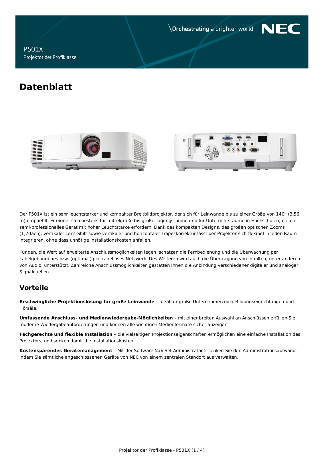 NEC P501X Datenblatt