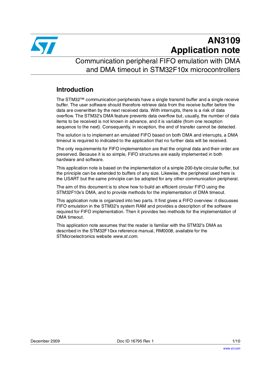 ST AN3109 Application note