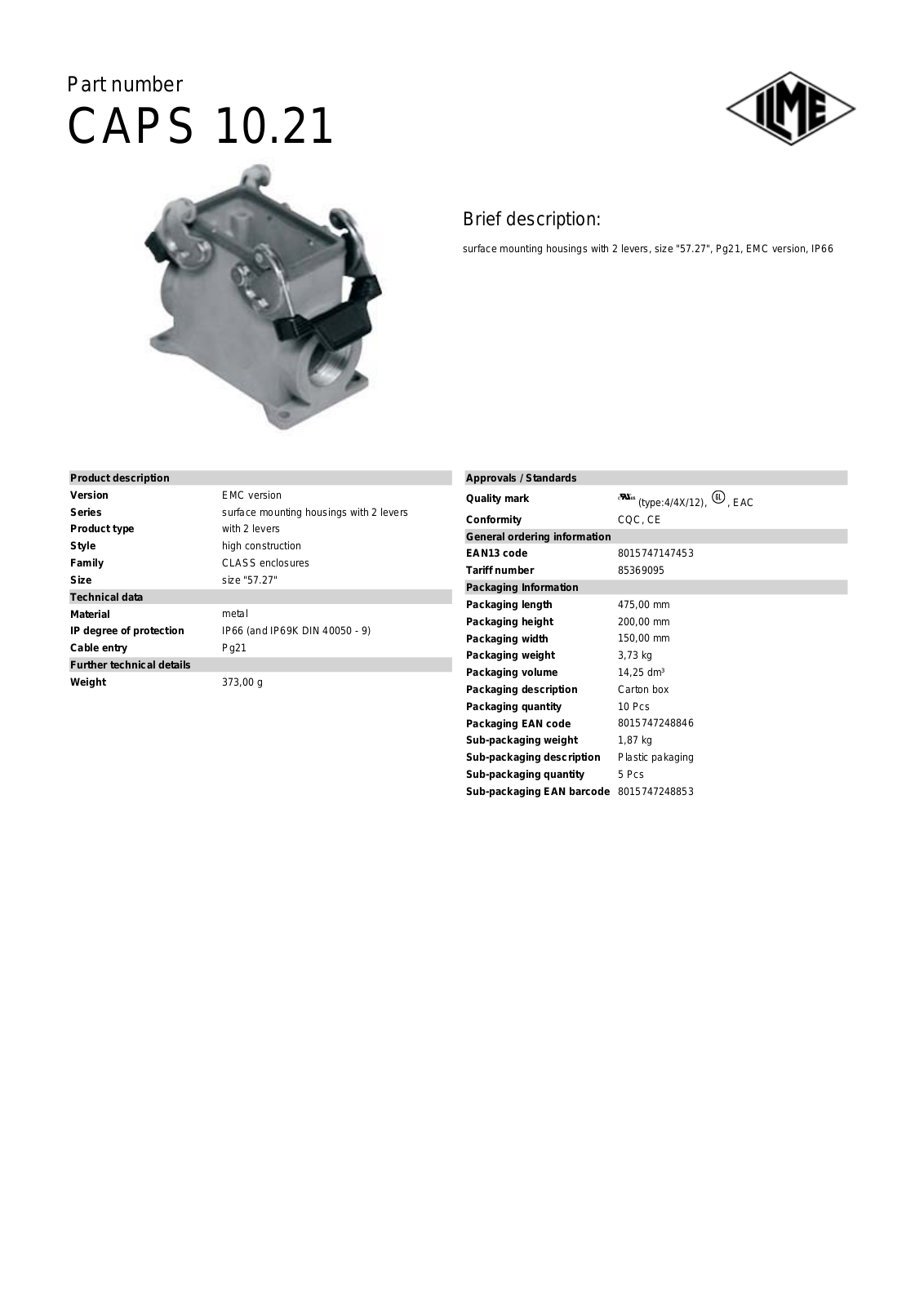 Datasheet CAPS-10.21 Datasheet (ILME) - ManualMachine.com