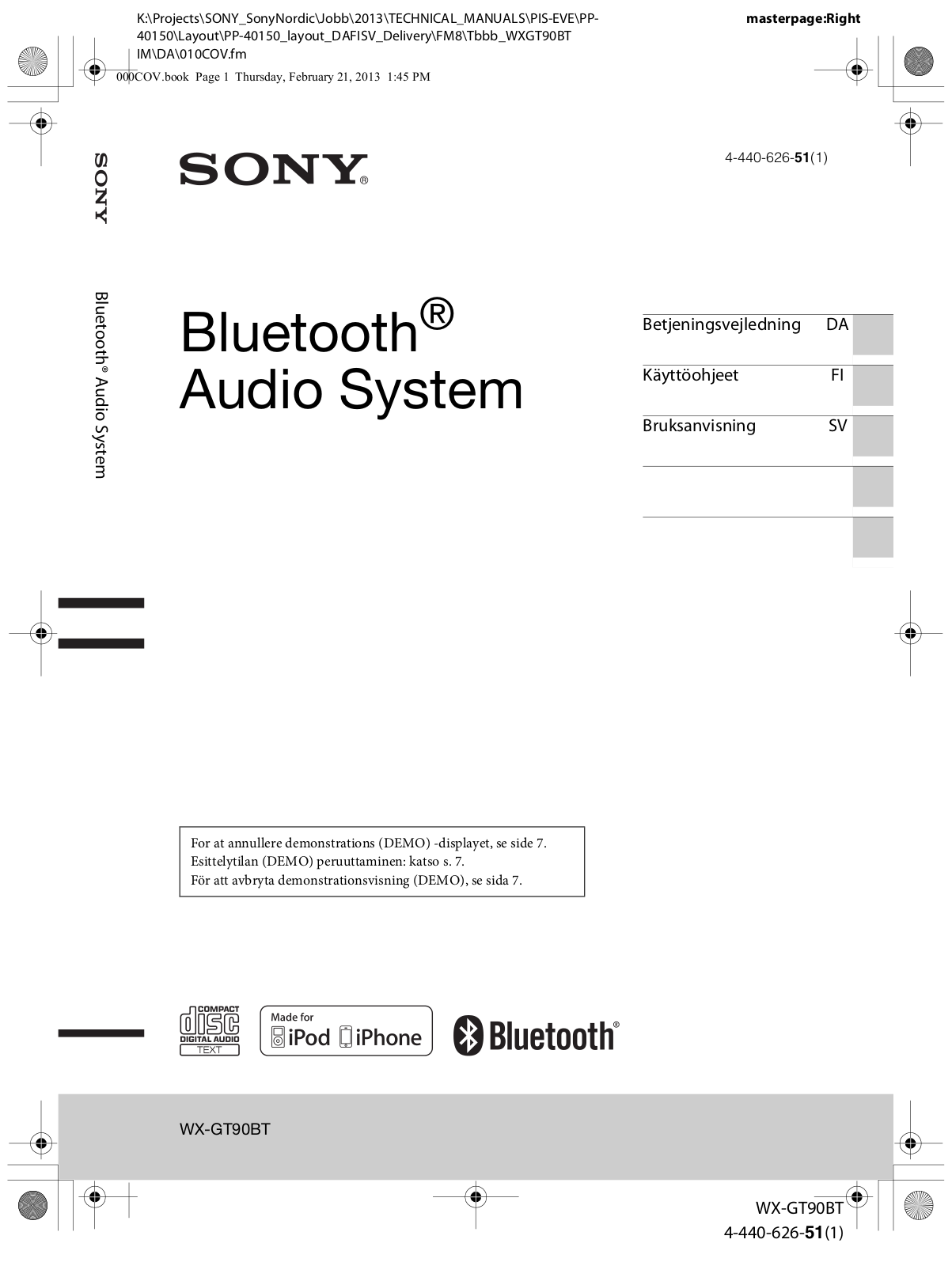 Sony WX-GT90BT Users guide