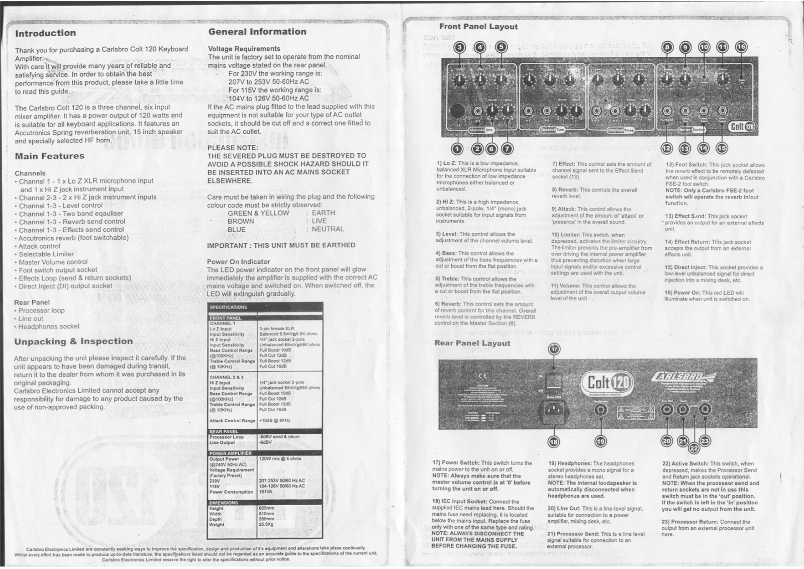 Carlsbro COLT 120 SIDE 02 User Manual