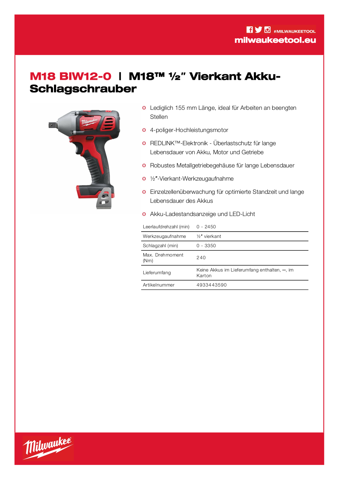 Milwaukee M18 BIW12-0 User Manual