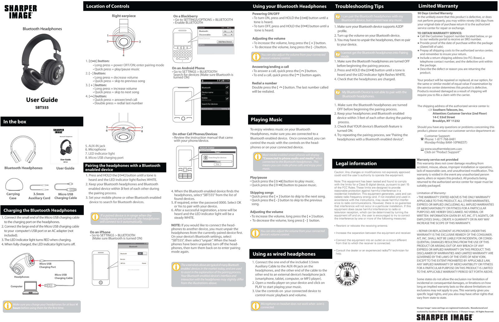 Sharper image SBT555 User Manual