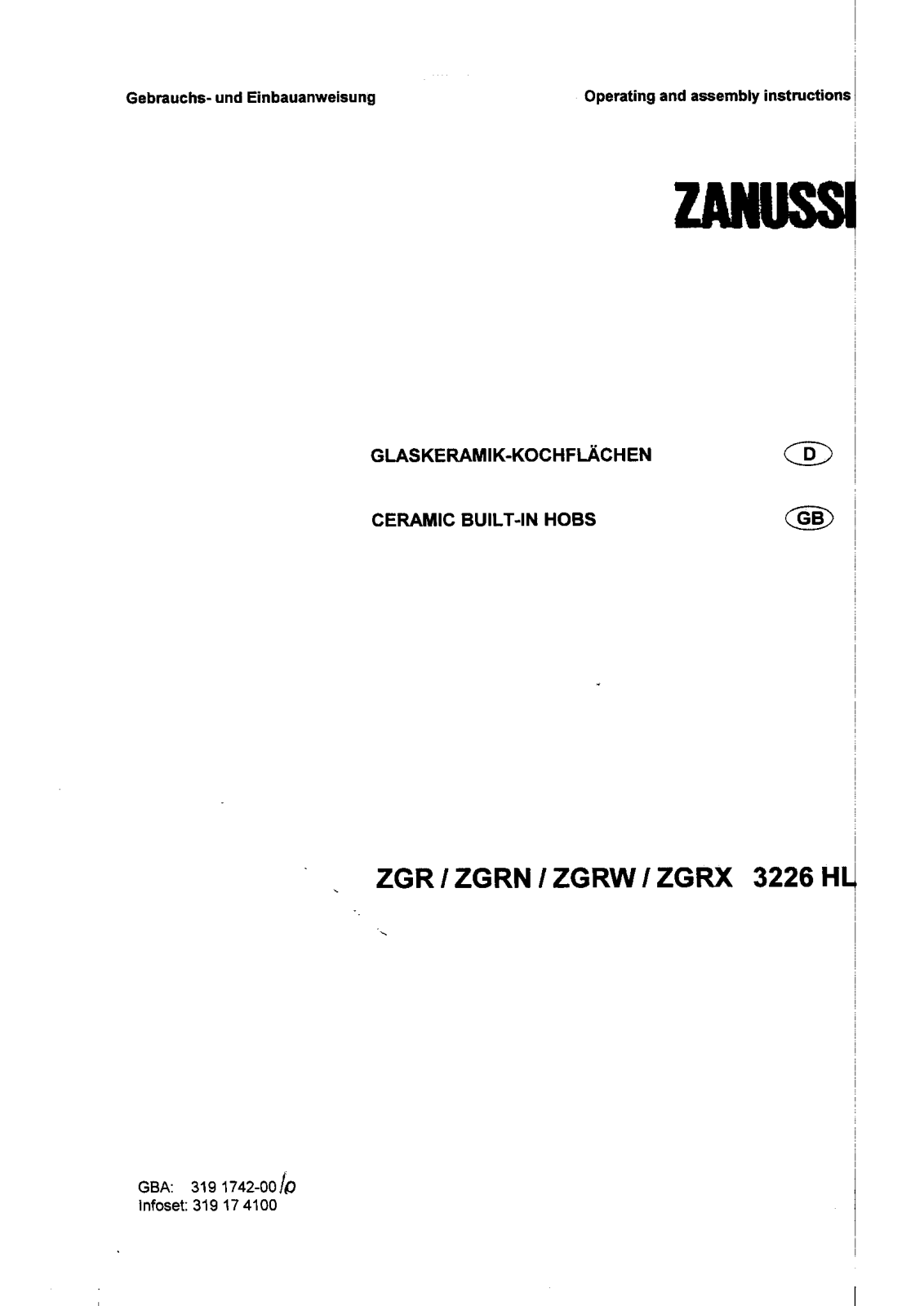 Zanussi ZGRN3226HL, ZGRW3226HL, ZGRX3226HL, ZGR3226HL User Manual