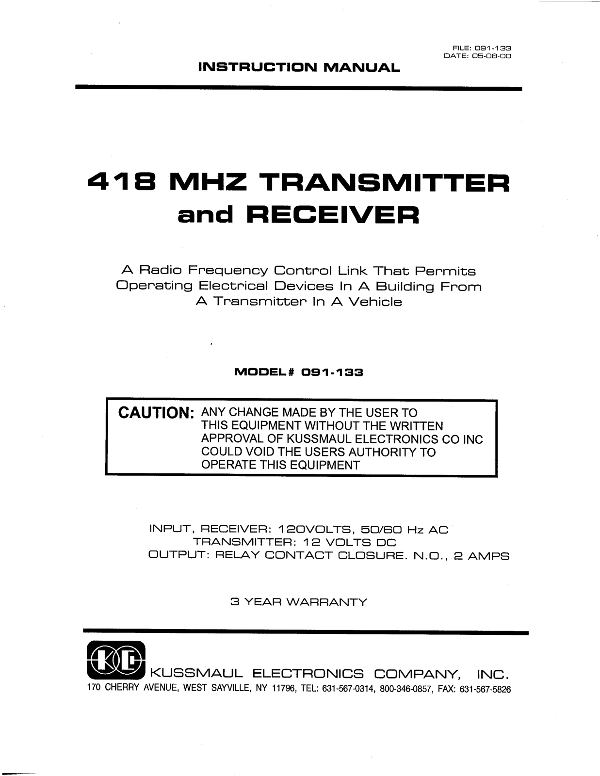 Kussmaul 091-133 User Manual