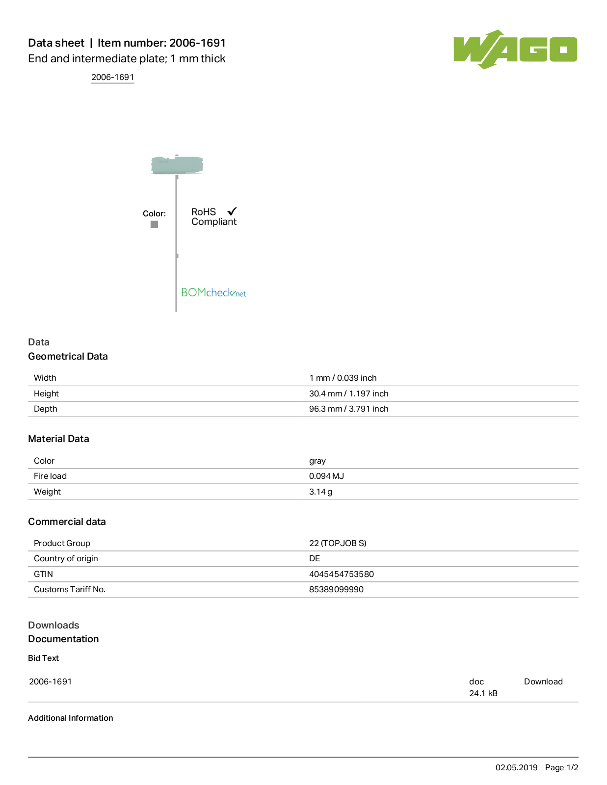 Wago 2006-1691 Data Sheet