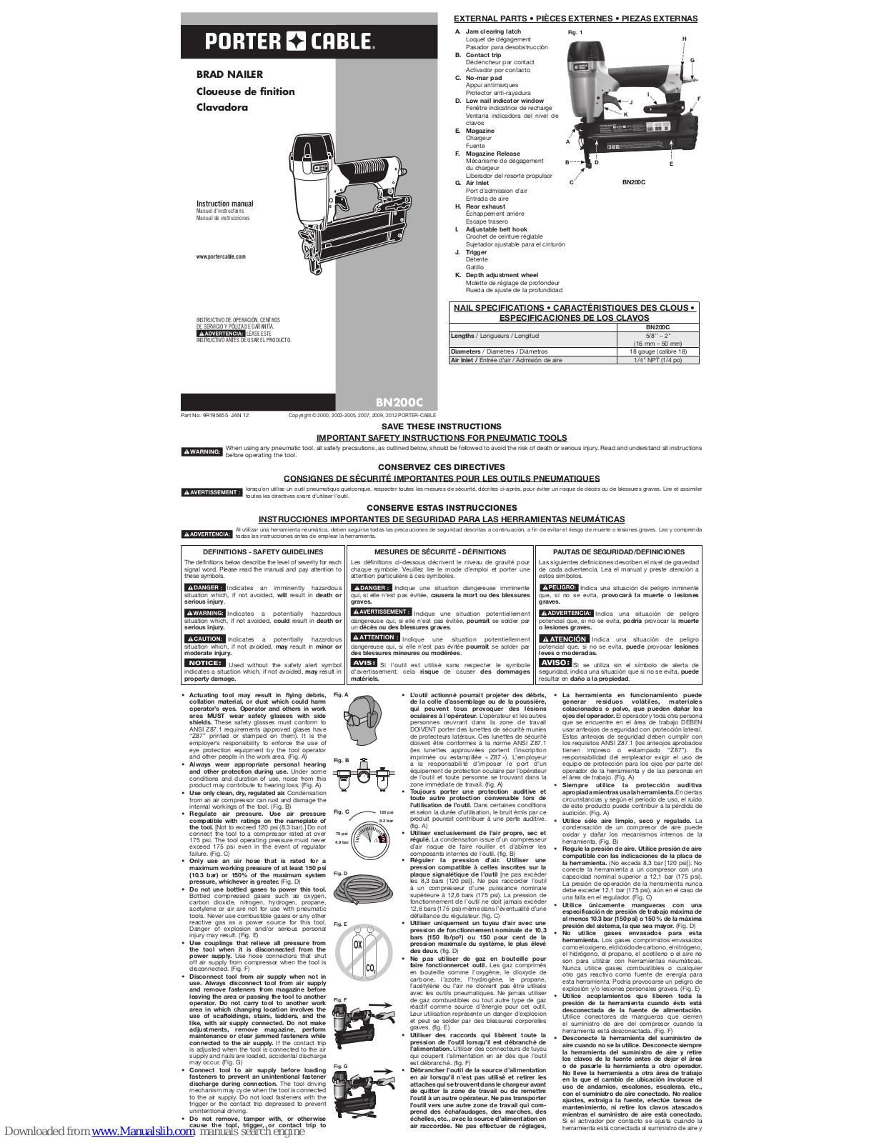 Porter-Cable BN200C Instruction Manual