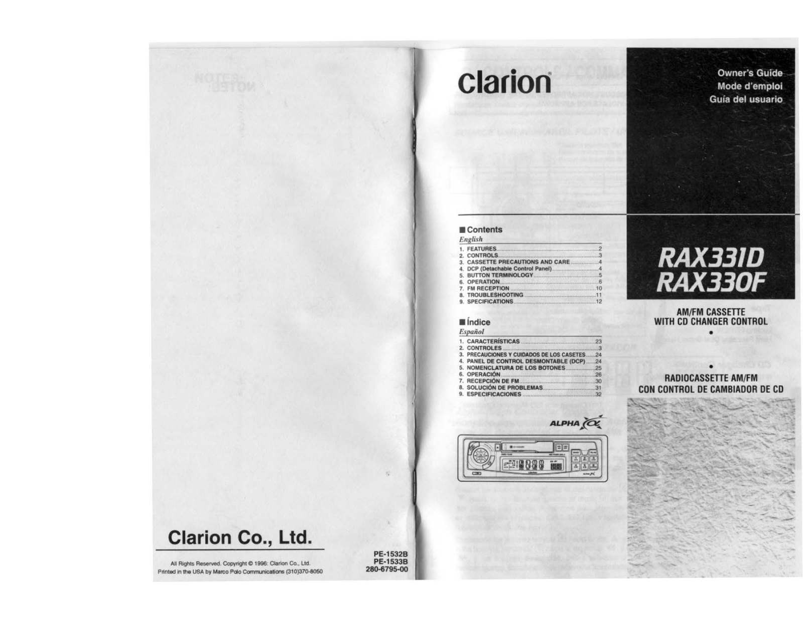 Clarion RAX330F, RAX331D User Manual