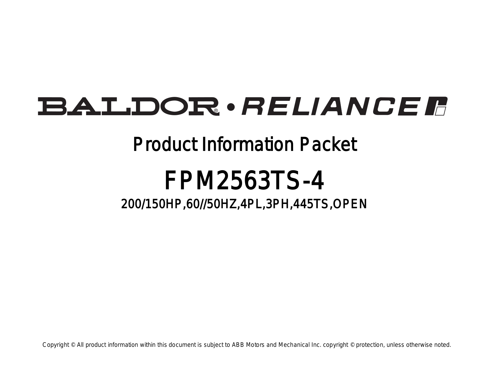 Baldor FPM2563TS-4 Product Information Sheet