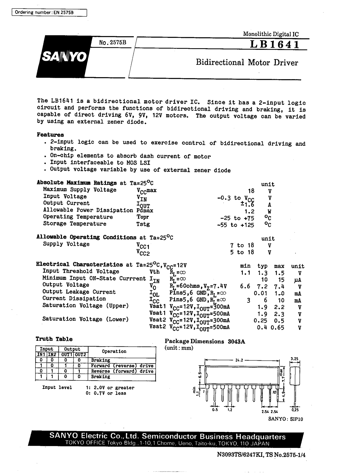 SANYO LB1641 Datasheet